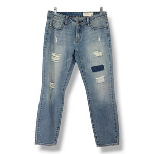 NWOT Pistola Distressed Patch Mid-Rise Slim Ankle Denim Jeans Sz 27x27.50 Blue